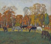 unknow artist A landscape with horses, oil painting on canvas